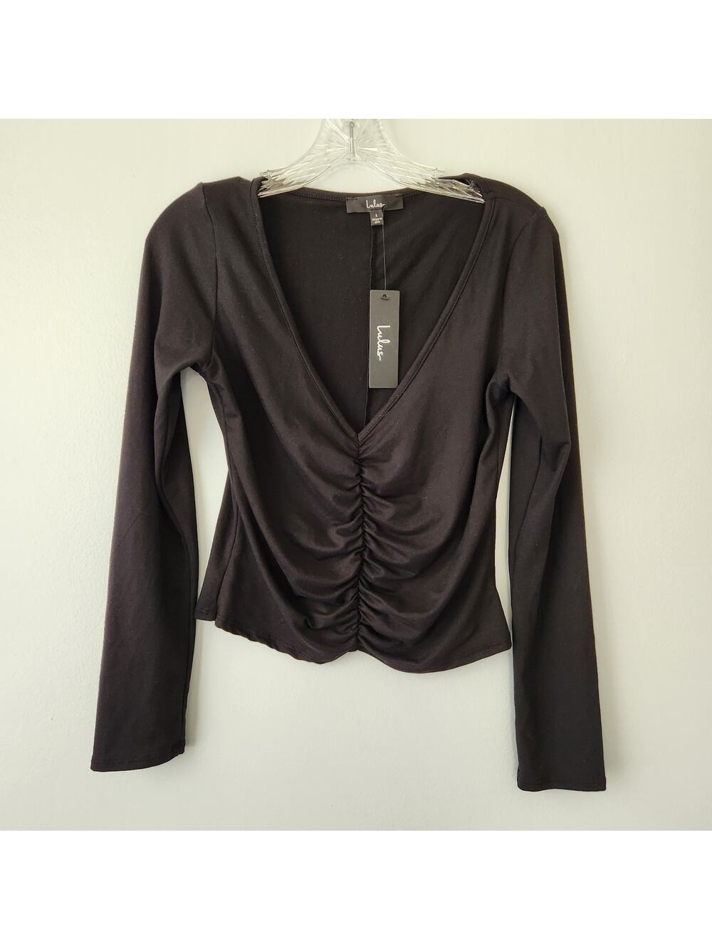 Lulus Top Women's L Black Ruched Soft Grunge Whimsigoth Edgy Chic Feminine Work